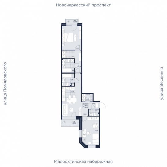 Двухкомнатная квартира 81.69 м²