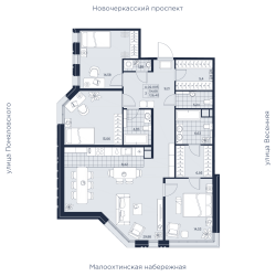 Трёхкомнатная квартира 126.4 м²