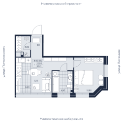 Однокомнатная квартира 41.21 м²