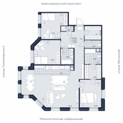 Трёхкомнатная квартира 139.74 м²