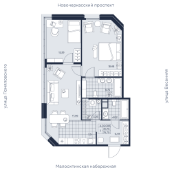 Двухкомнатная квартира 76.7 м²